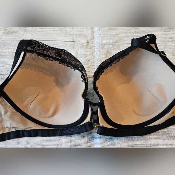 Aerie Size 40D Black Plunge Padded Push Up Bra Floral Lace Overlay Underwire NWT - Picture 6 of 8